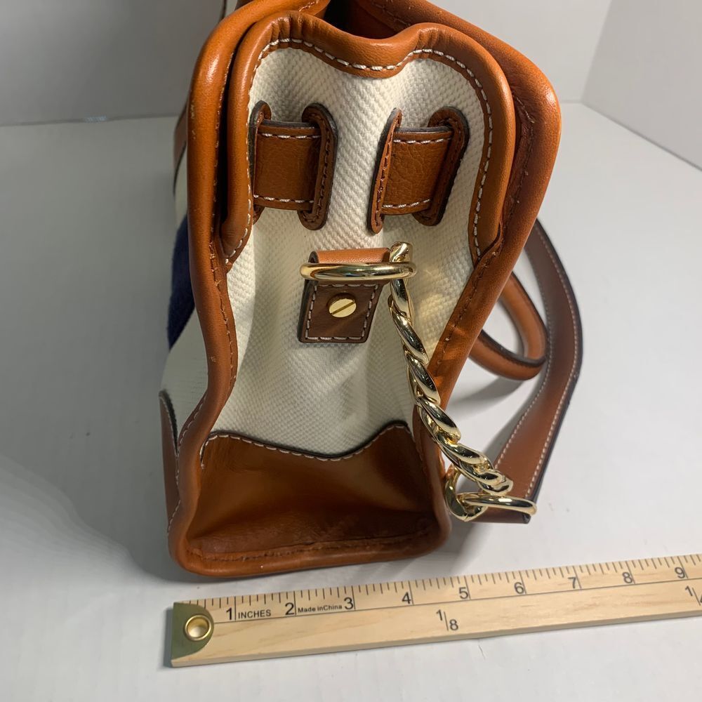 Michael Kors Hamilton Satchel Navy and Cream Stripe Canvas/Leather Shoulder Bag - Picture 6 of 16